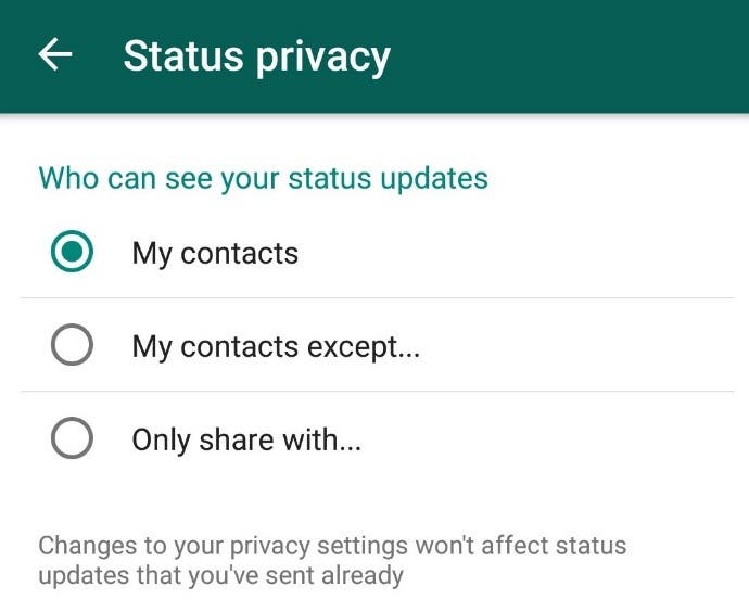 WhatsApp status privacy