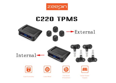 ZEEPIN C220 Solar Powered TPMS Car Tire Pressure Monitor System on Sale