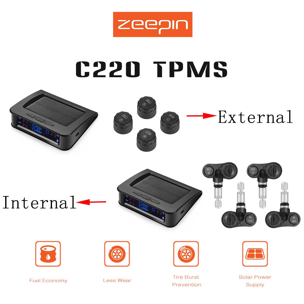 ZEEPIN C220 Solar Powered TPMS Car Tire Pressure Monitor System on Sale