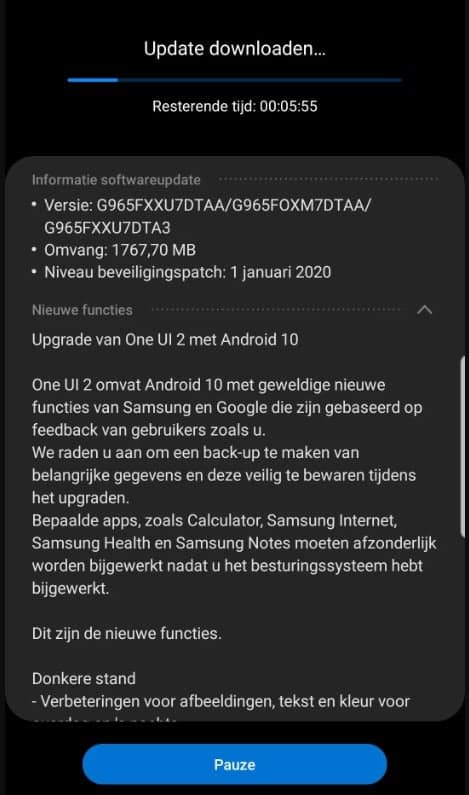 Samsung Galaxy S9 Galaxy S9+ Android 10