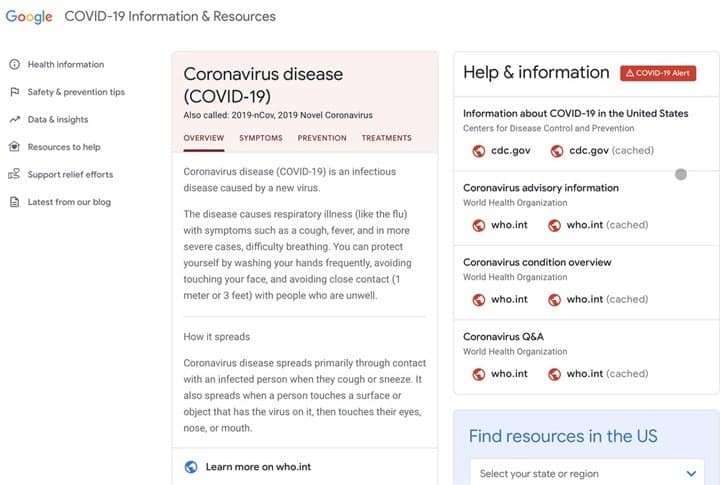 google coronavirus screening website