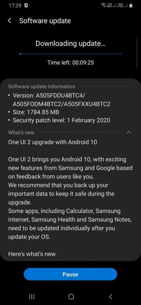 Galaxy A50 Android 10 One UI 2.0 Update