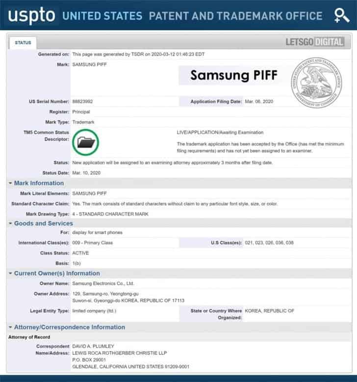 Samsung PIFF AMOLED