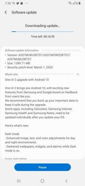 Galaxy A20s Android 10 One UI 2.0