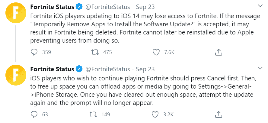 iOS 14 update may cause "Fortnite" to be uninstalled