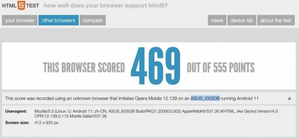 Asus ROG Phone 5 HTML5