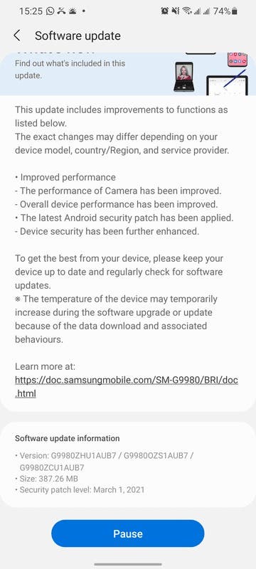 Galaxy S21 March security update
