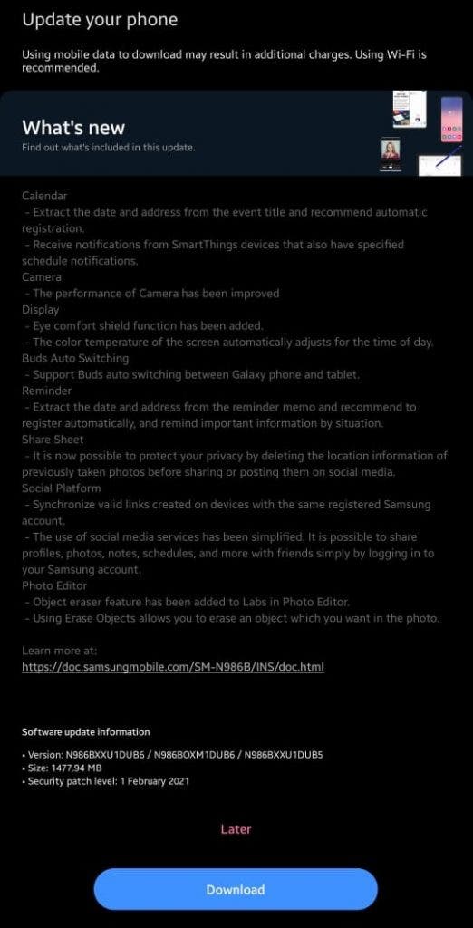 Galaxy Note 20 One UI 3.1