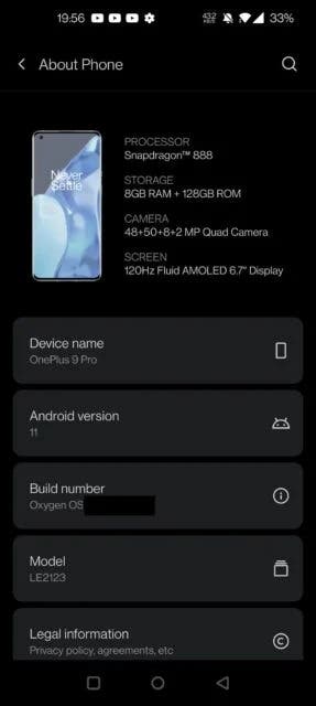 OnePlus 9 Pro About Phone