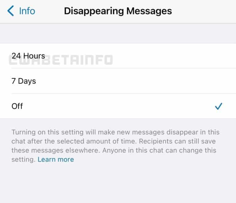 Whatsapp disappearing messages