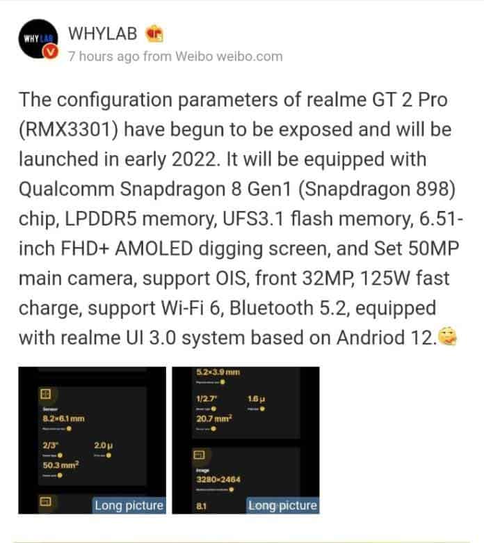 Realme GT 2 Pro specifications WHYLAB
