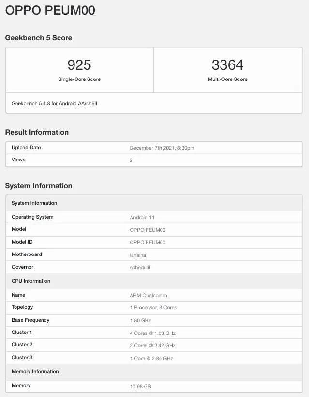 Oppo Foldable Phone Geekbench