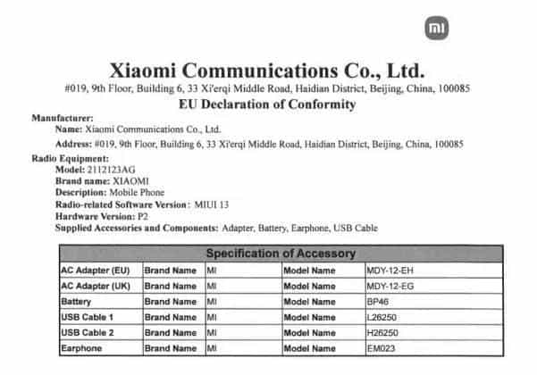 Xiaomi 12X Global Variant EU Compliance certified_1