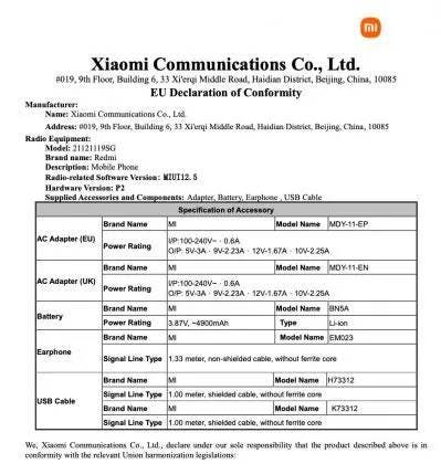 Xiaomi 12X Global Variant EU Compliance certified_2
