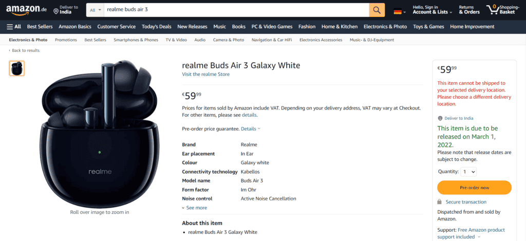 Realme Buds Air 3 galaxy white price