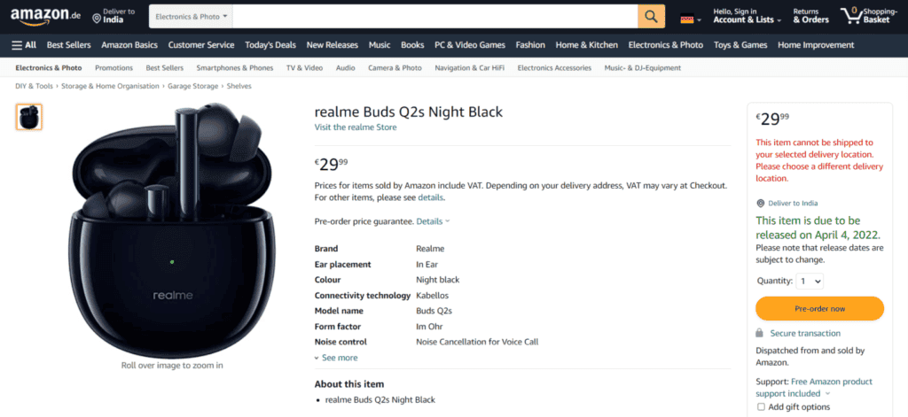 Realme Buds Q2s night black price