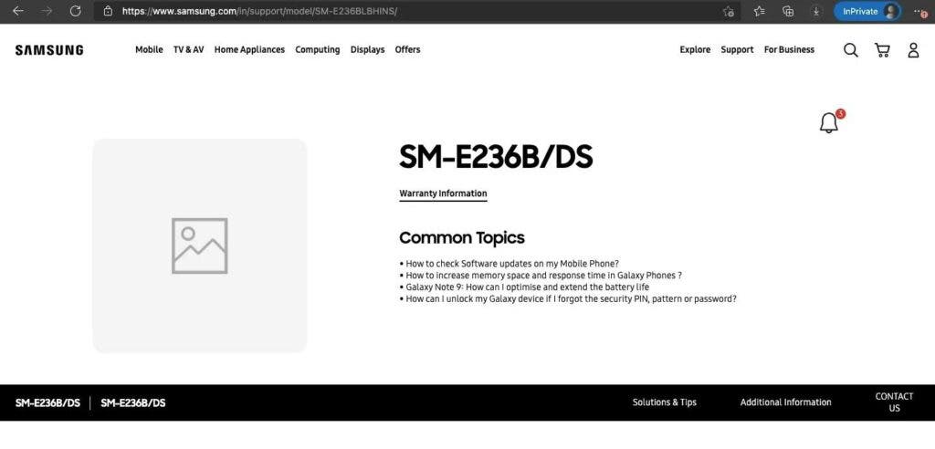 Samsung SM-E236B support page