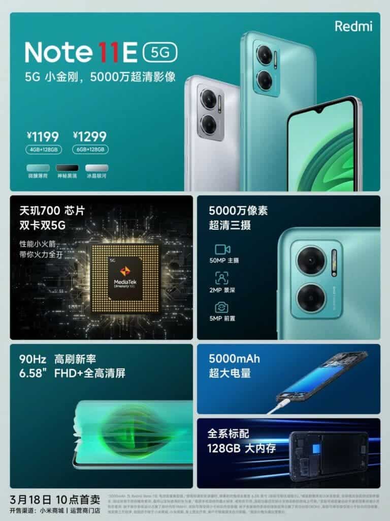 Redmi Note 11E 5G specs