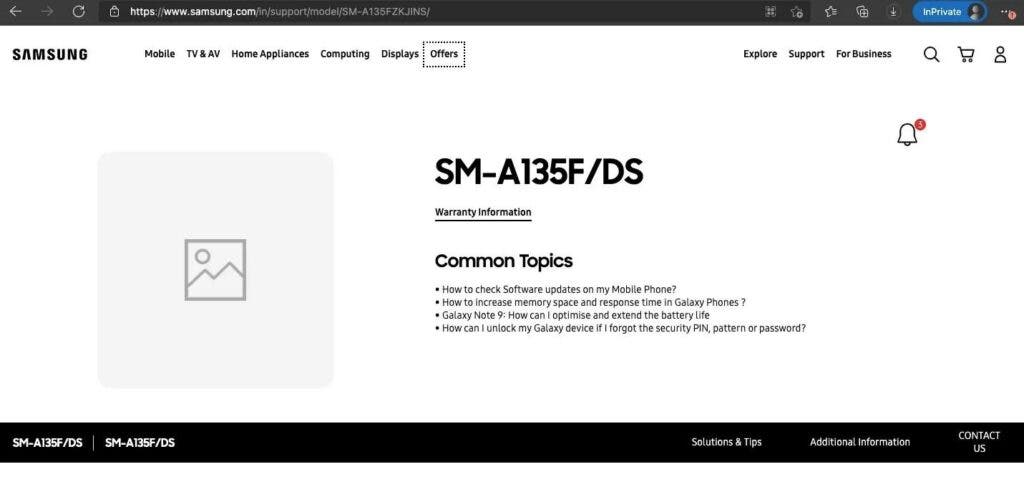 Samsung Galaxy A13 4G support page
