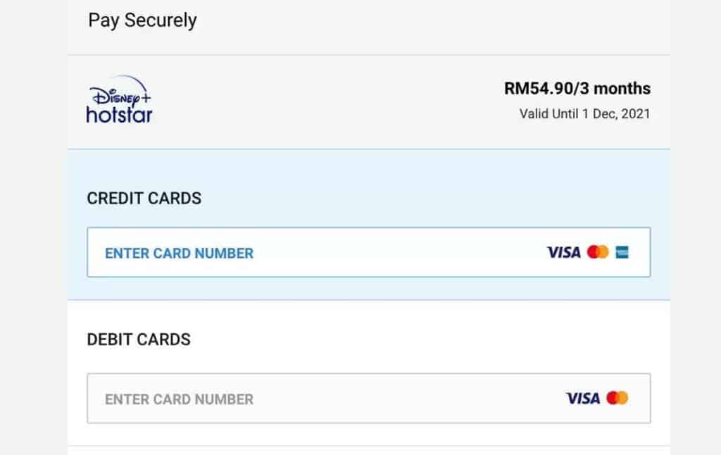 Disney+ Hotstar Malaysia Payment Options