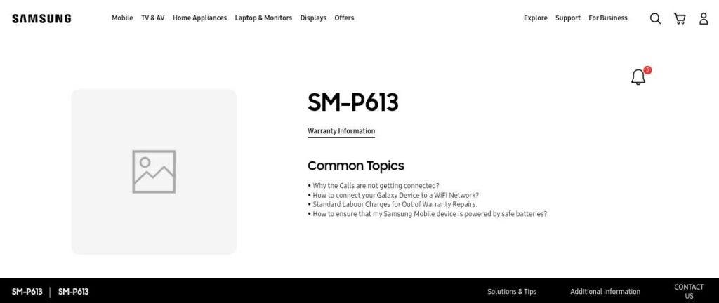 Página de soporte para Samsung Galaxy Tab S6 Lite India