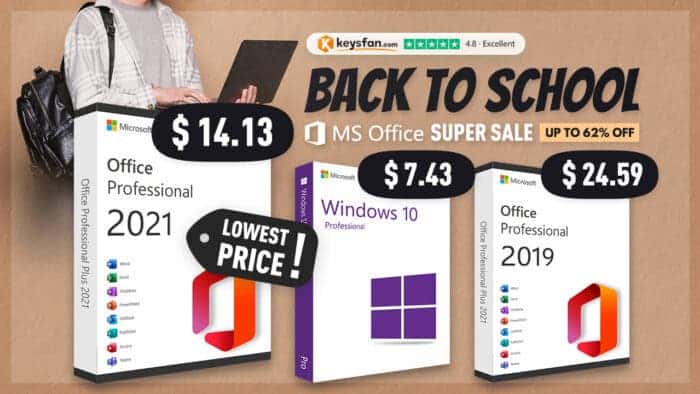 Microsoft Office 2021 for $14.13 and Windows 10 Pro for $7.43 Keysfan Back to School Sale