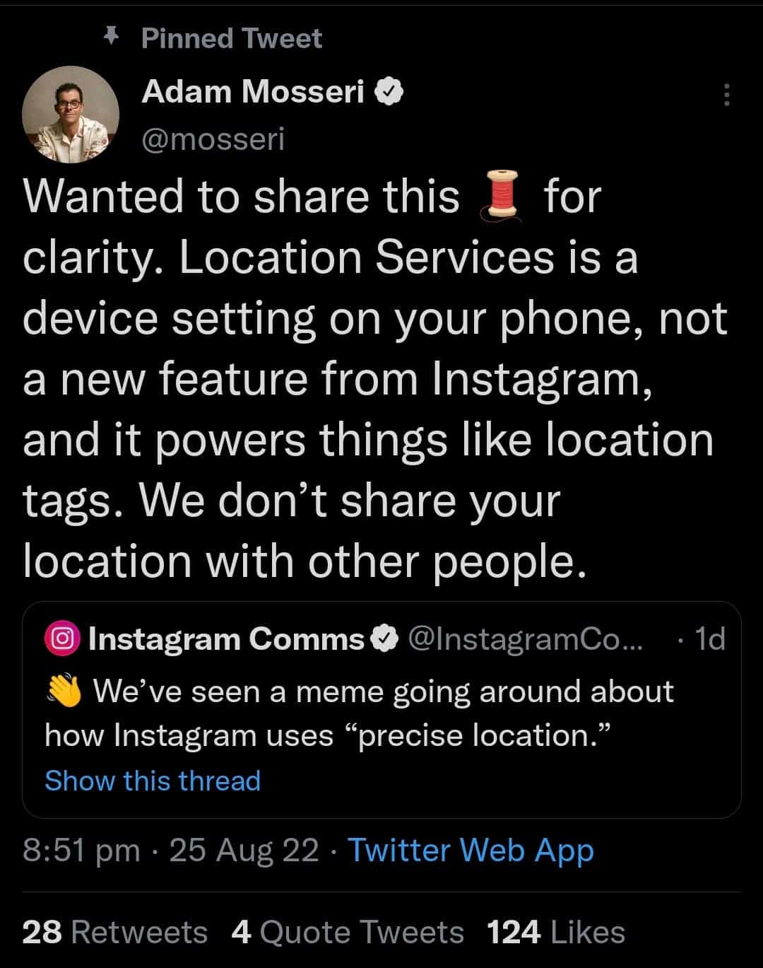 Instagram shares your location