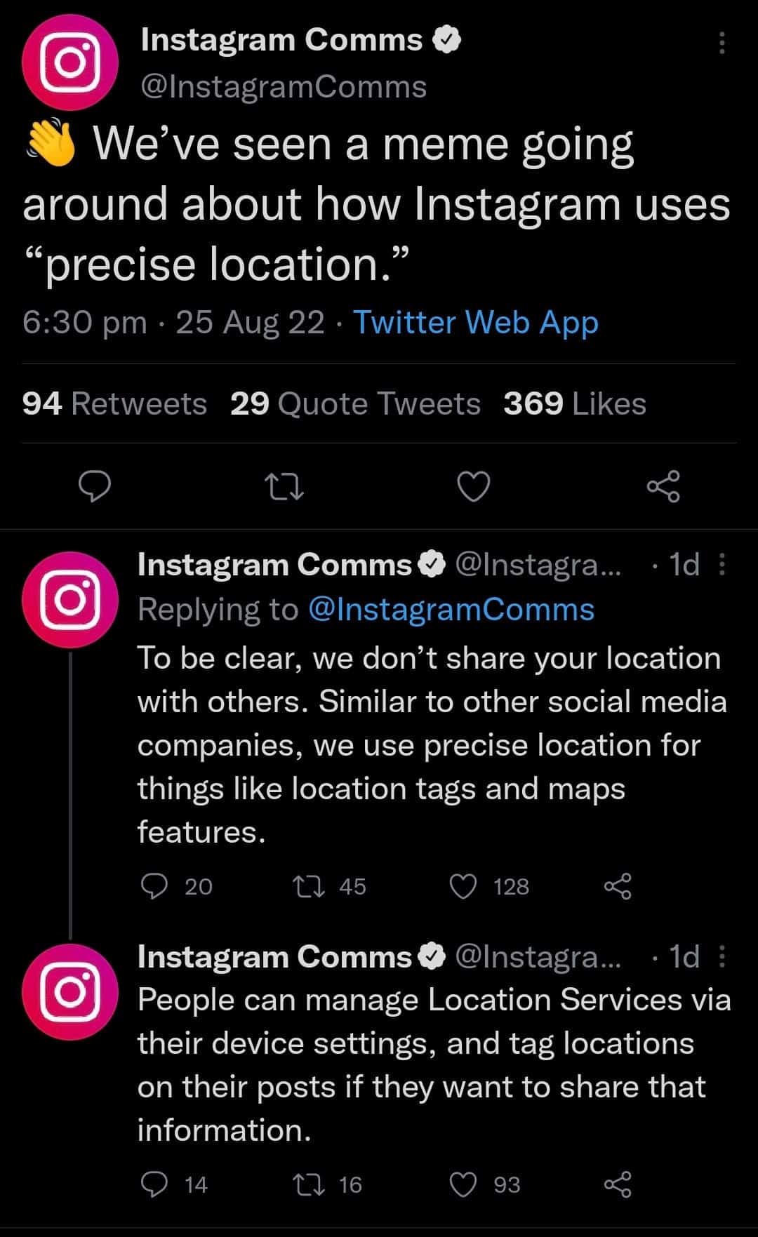Instagram shares your location