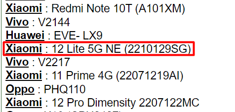 Xiaomi 12 Lite 5G NE