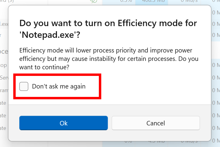 task manager efficiency mode dialog | Windows 11 now offers better control of what’s running on your PC | The Paradise News
