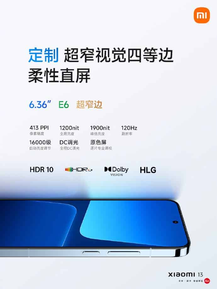 Xiaomi 13 muestra los parámetros