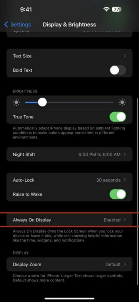 how to disable always on display iPhone 14 Pro_settings_1