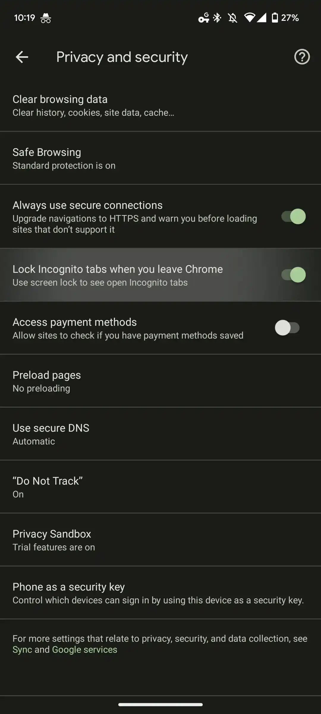 Chrome Incognito Fingerprint Android