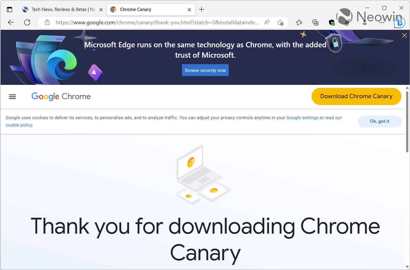 Microsoft injects ads for Edge on the Chrome download page