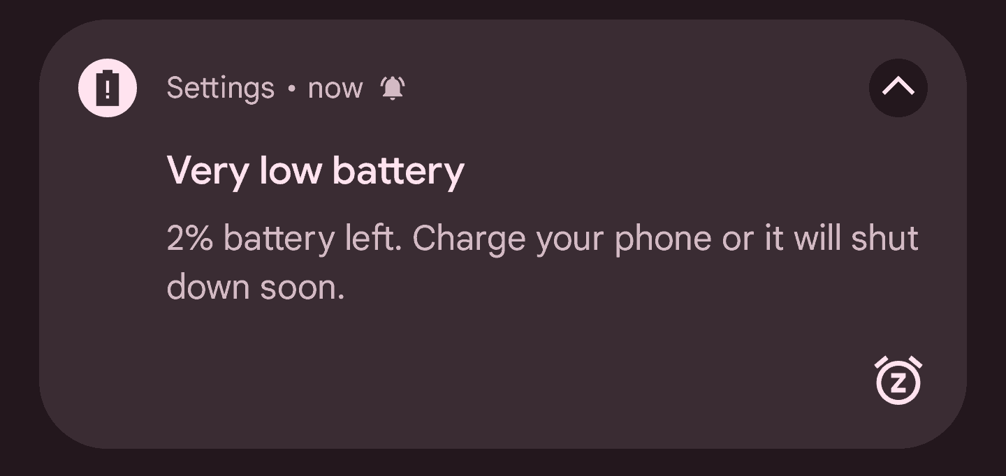 Android 14 Very Low Battery Warning