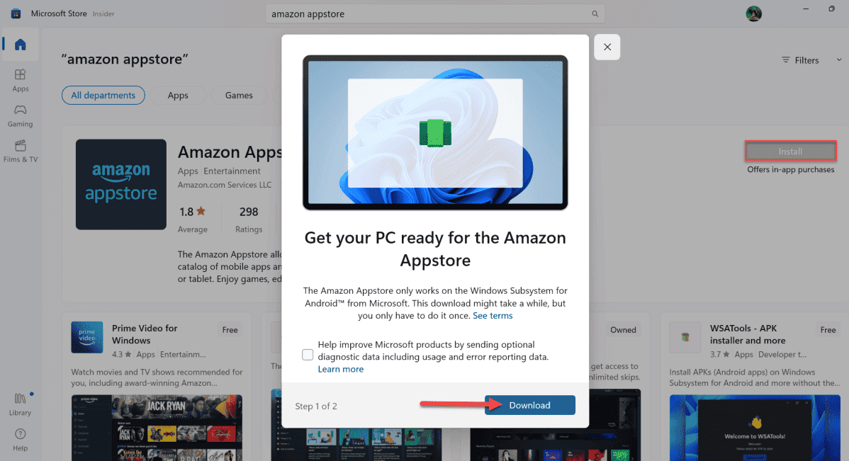 Downloading Amazon Appstore for Windows