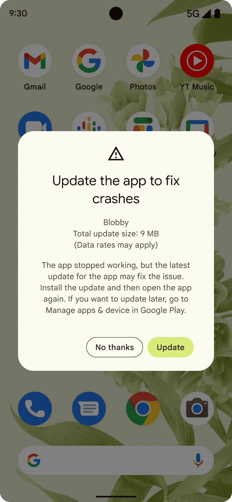 Google Play Store Crash Fix Prompt