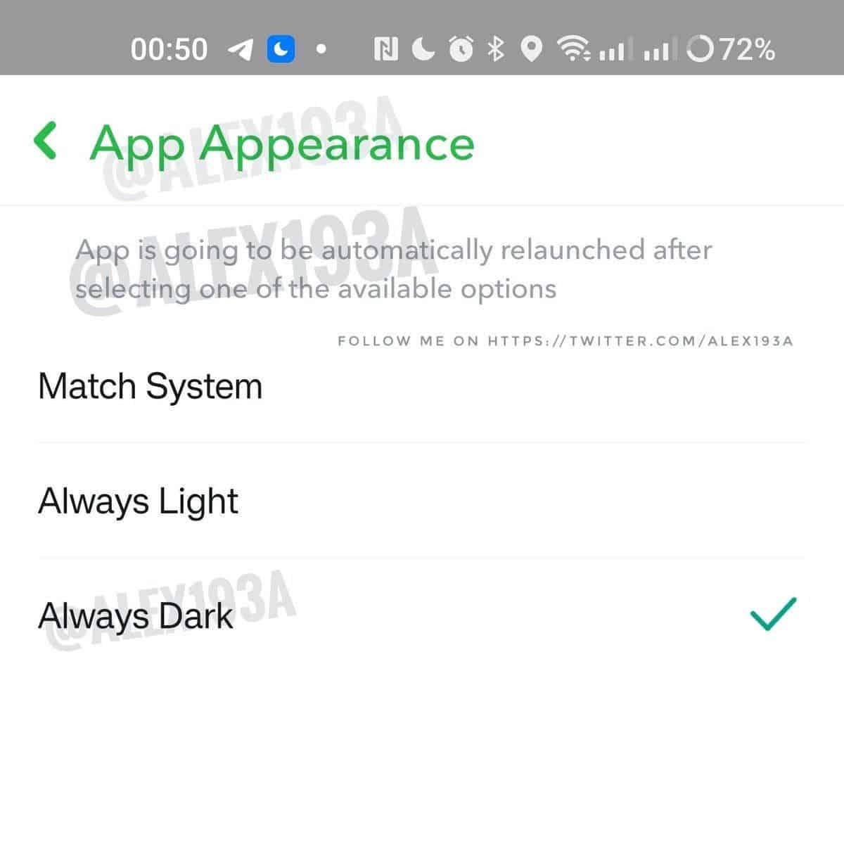 Snapchat App Appearance Option