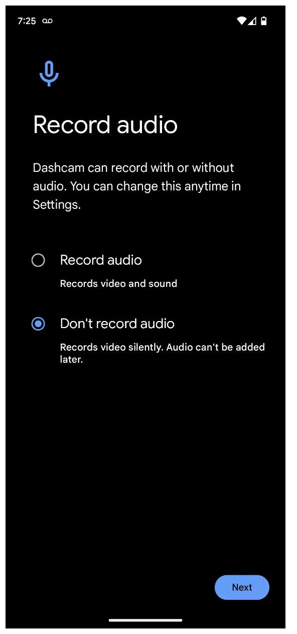 Dashcam Feature on Google Pixel Recording Options
