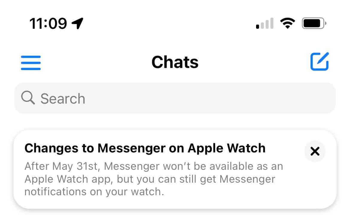Messenger Apple Watch App Discontinue Notification