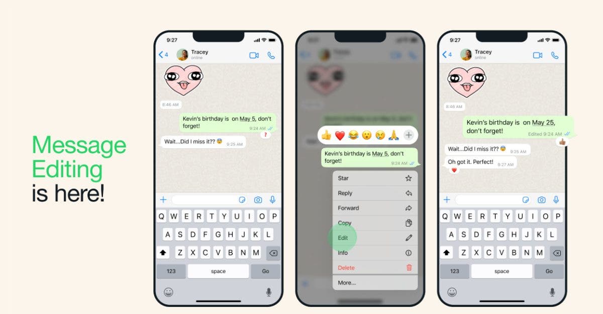 Whatsapp rolls out message editing