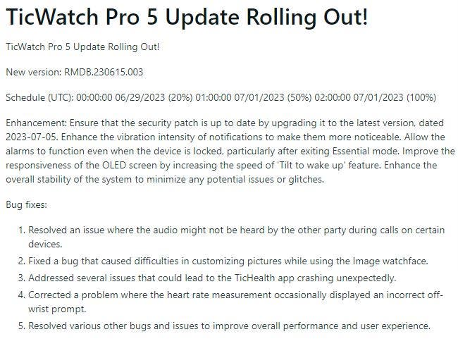 TicWatch Pro 5 Update