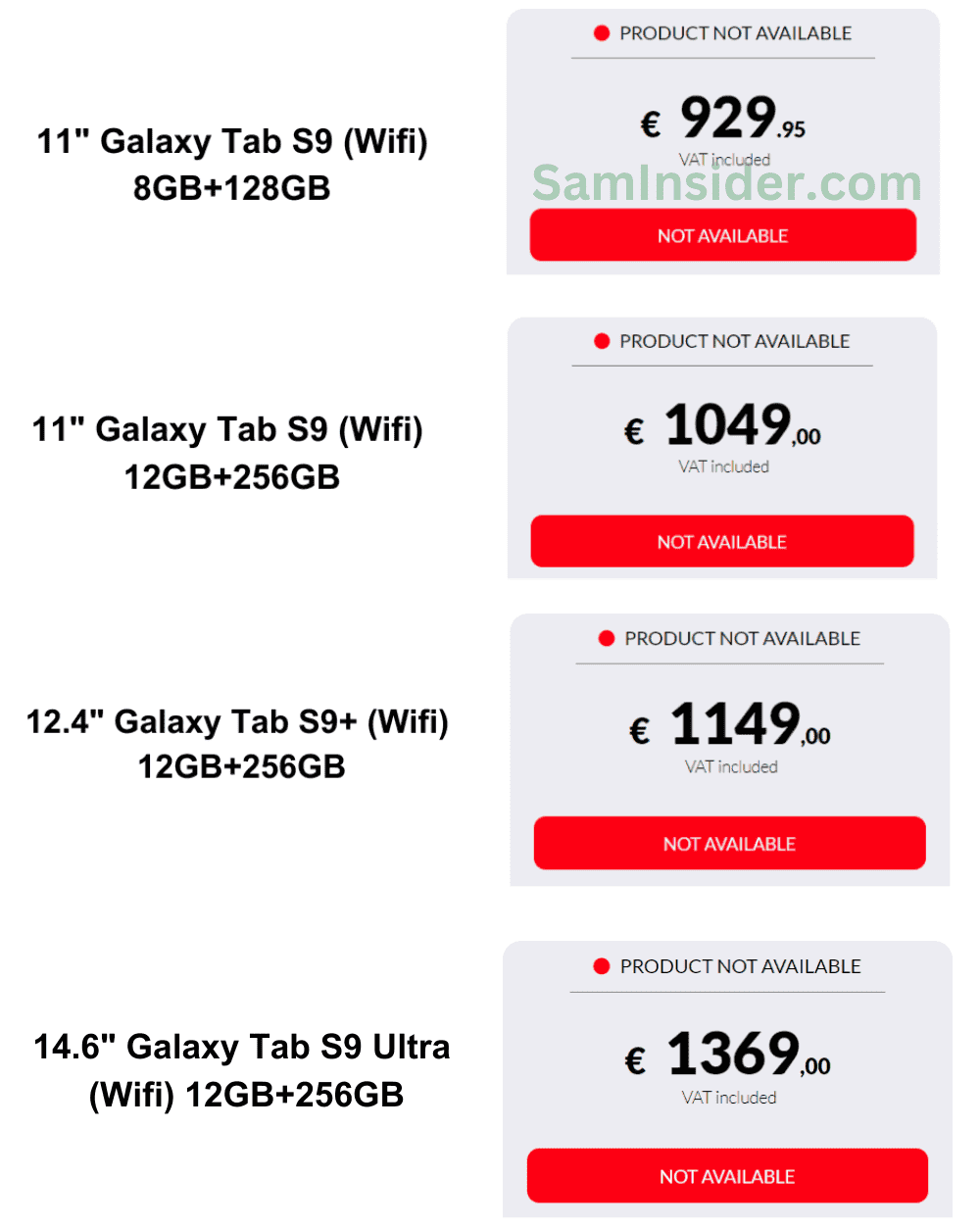 Galaxy Tab S9 EU pricing