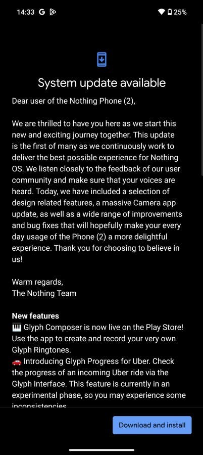 Nothing Phone (2) first Update Changelog