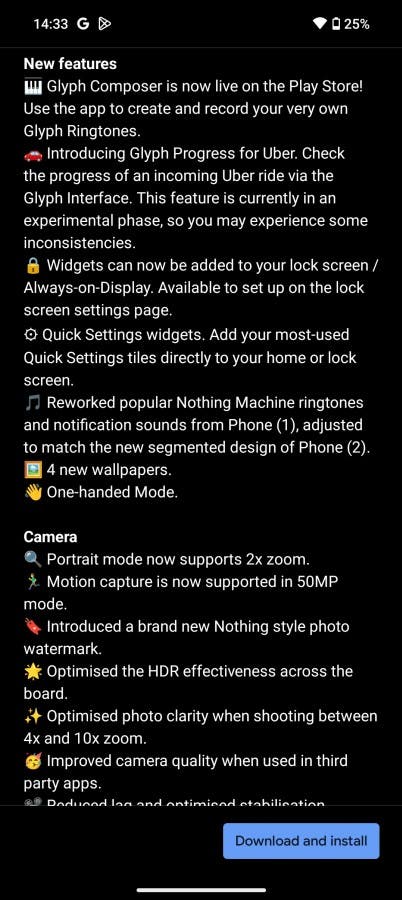 Nothing Phone (2) first Update Changelog