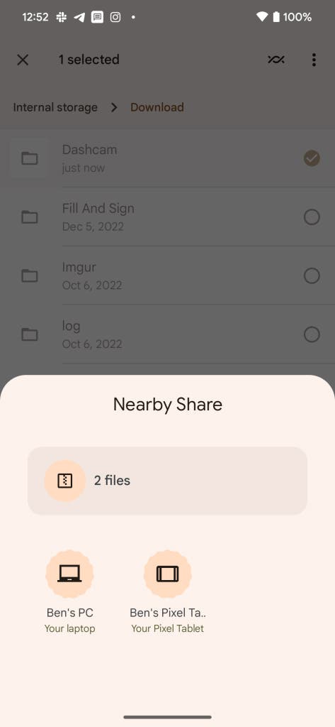 Nearby Share for folder sharing