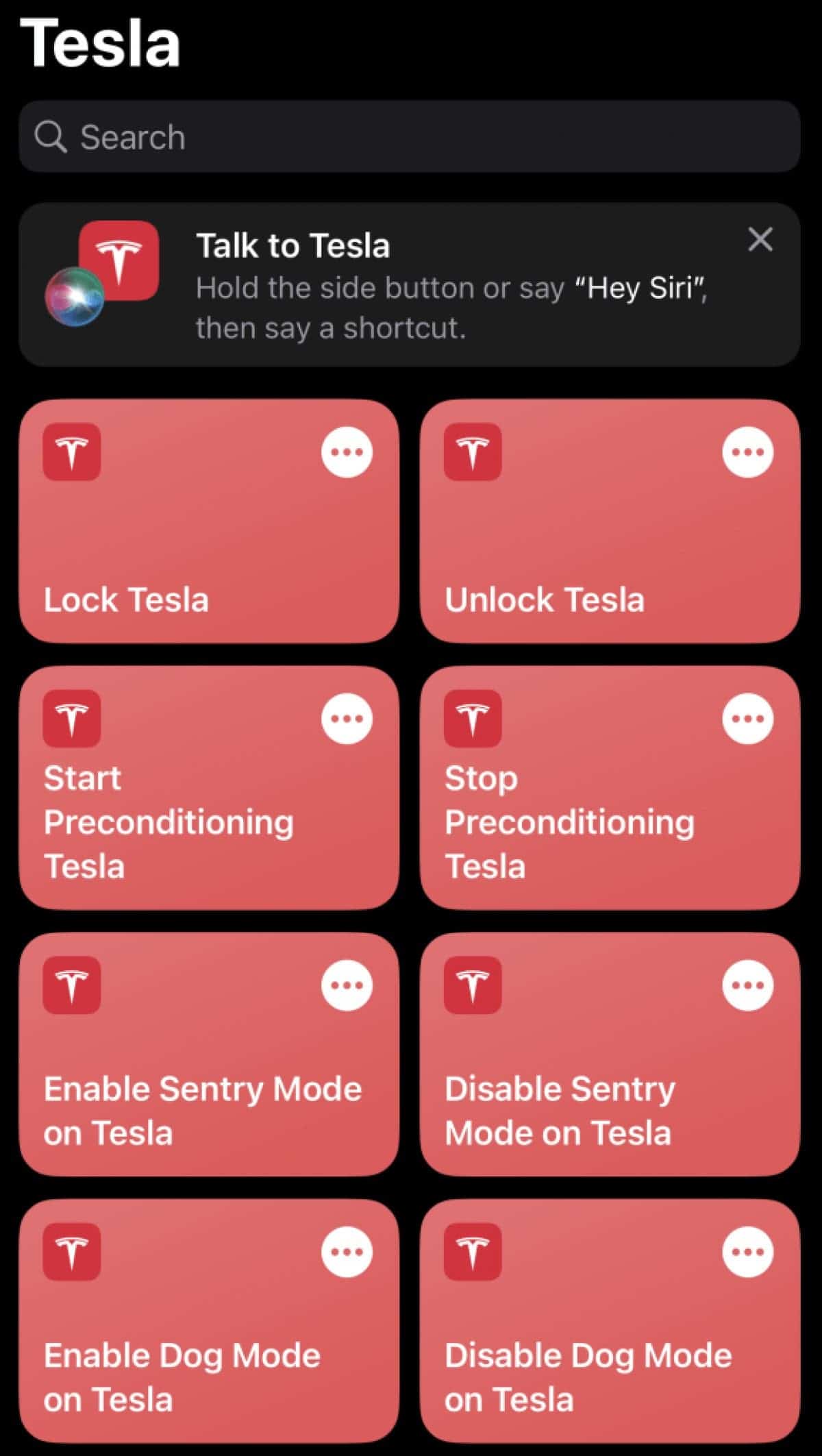 Tesla Apple Shortcuts integration
