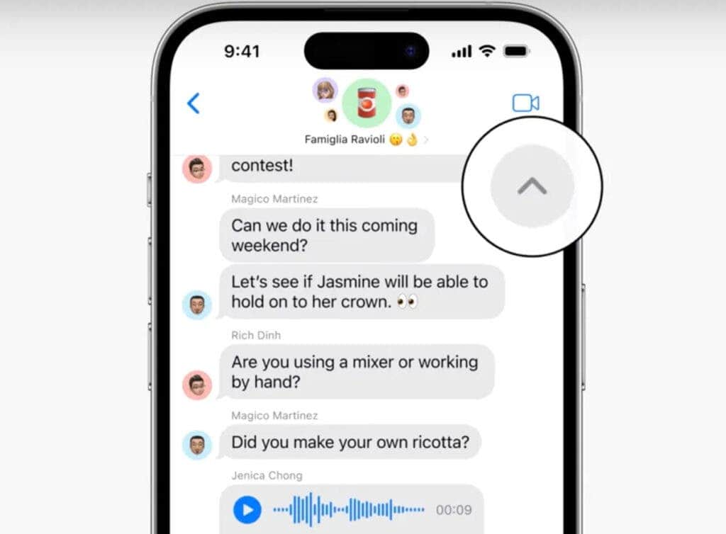 Quick Navigation on iOS 17 messages