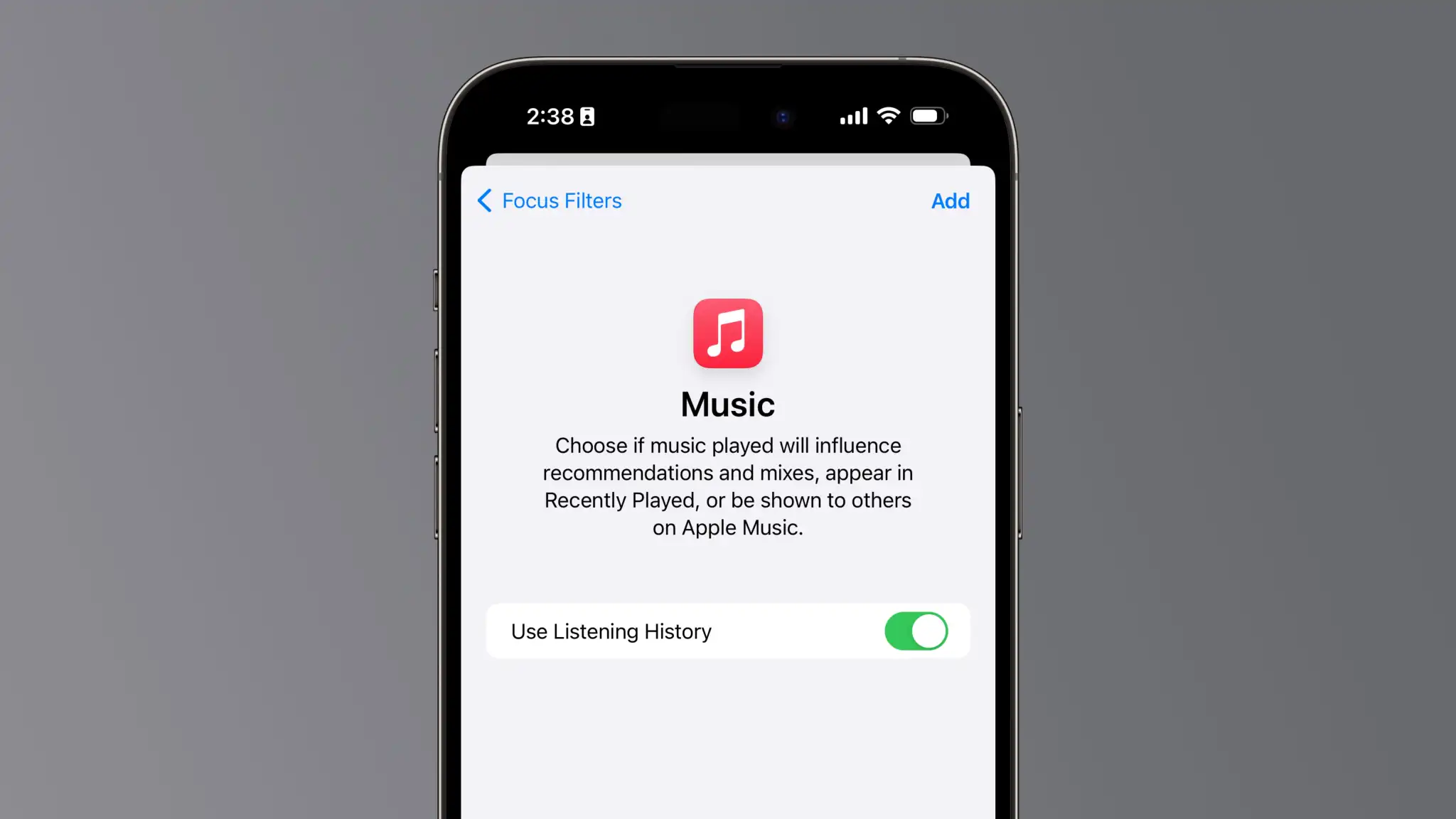 Zgodovina poslušanja v sistemu iOS 17.2