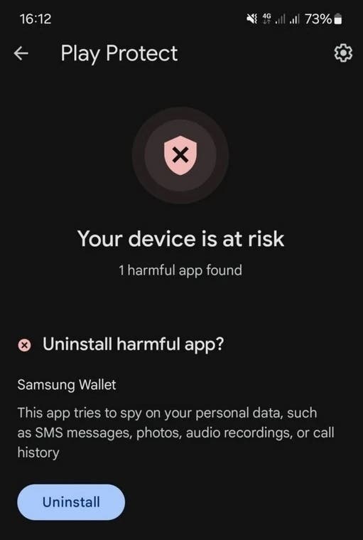 Samsung Wallet Accidental Flag By Google Play Protect